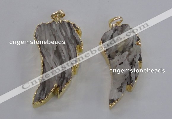 NGP1743 20*45mm - 25*55mm carved leaf druzy agate pendants