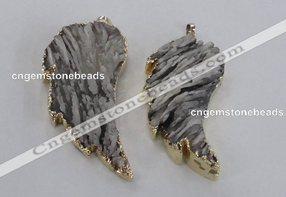 NGP1744 28*55mm - 30*65mm carved leaf druzy agate pendants