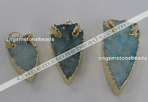 NGP1749 20*30mm - 25*50mm arrowhead druzy agate gemstone pendants