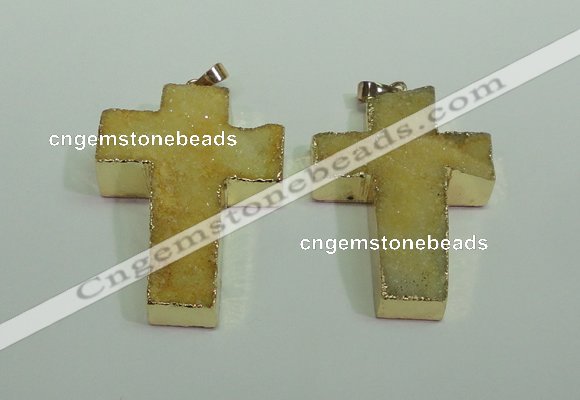 NGP1875 30*45mm - 32*50mm cross druzy agate gemstone pendants