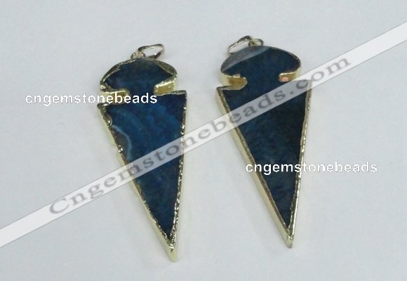 NGP1926 30*65mm arrowhead agate gemstone pendants wholesale