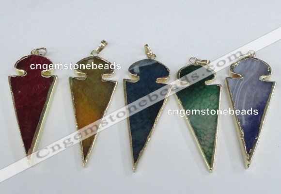 NGP1927 30*65mm arrowhead agate gemstone pendants wholesale