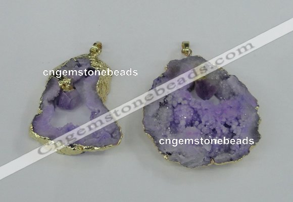 NGP1951 30*40mm - 45*55mm freeform druzy agate & amethyst pendants