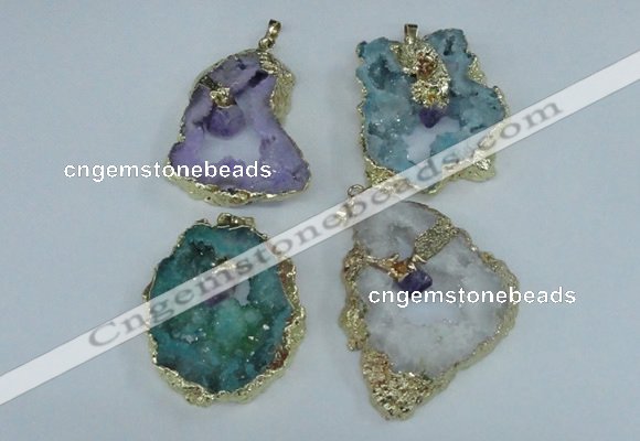 NGP1956 30*40mm - 45*55mm freeform druzy agate & amethyst pendants