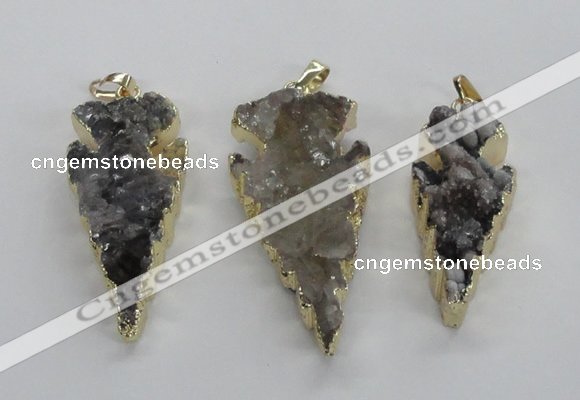 NGP1987 15*40mm - 20*50mm arrowhead druzy agate pendants