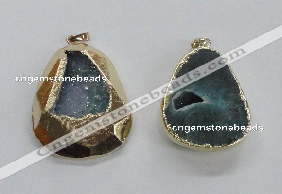 NGP1999 35*45mm - 40*50mm freeform plated druzy agate pendants