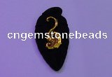 NGP2001 22*45mm carved gold plated matte black obsidian pendants