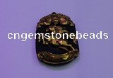 NGP2007 30*40mm carved gold plated matte black obsidian pendants