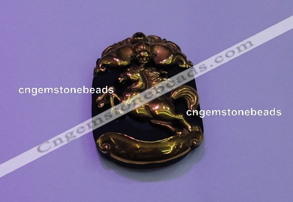 NGP2007 30*40mm carved gold plated matte black obsidian pendants