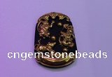 NGP2013 38*55mm carved gold plated matte black obsidian pendants