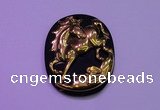 NGP2016 38*45mm carved gold plated matte black obsidian pendants