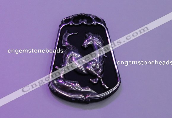 NGP2018 38*52mm carved silver plated matte black obsidian pendants