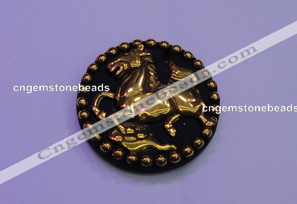 NGP2022 50mm carved gold plated matte black obsidian pendants