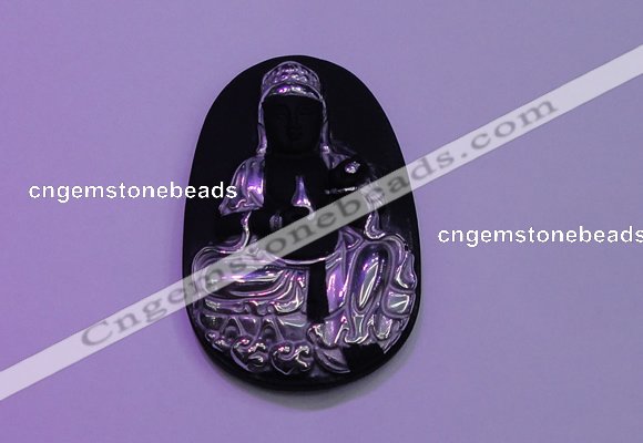 NGP2027 35*55mm carved silver plated matte black obsidian pendants