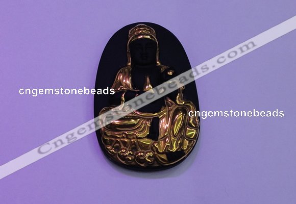 NGP2028 35*55mm carved gold plated matte black obsidian pendants