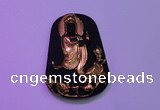 NGP2031 40*60mm carved gold plated matte black obsidian pendants