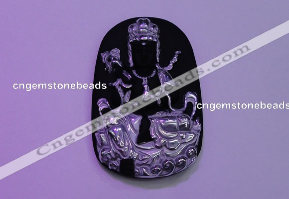 NGP2033 40*65mm carved silver plated matte black obsidian pendants