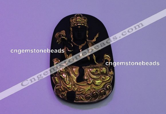 NGP2034 40*65mm carved gold plated matte black obsidian pendants