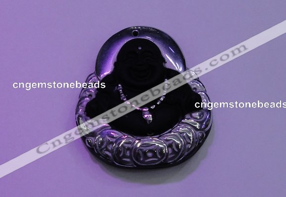 NGP2036 40*45mm carved silver plated matte black obsidian pendants