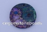 NGP206 6*40mm coin dyed imperial jasper & chrysocolla gemstone pendant