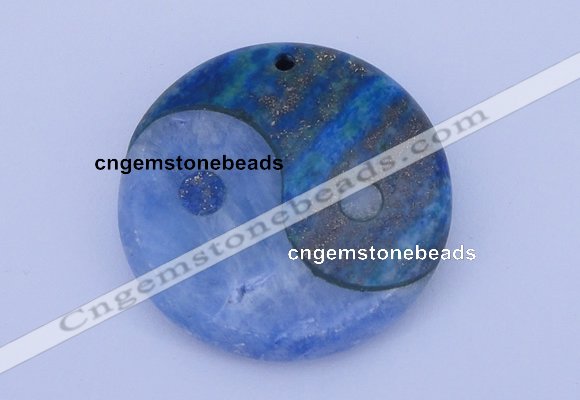 NGP207 6*40mm coin dyed blue lace agate & chrysocolla gemstone pendant