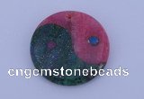 NGP208 6*40mm coin dyed rhodochrosite & chrysocolla gemstone pendant