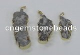 NGP2108 20*40mm - 25*65mm feather-shaped druzy agate pendants