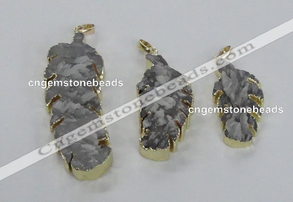 NGP2108 20*40mm - 25*65mm feather-shaped druzy agate pendants