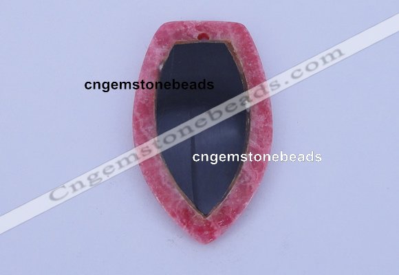 NGP211 30*50mm fashion dyed rhodochrosite & black stone pendant