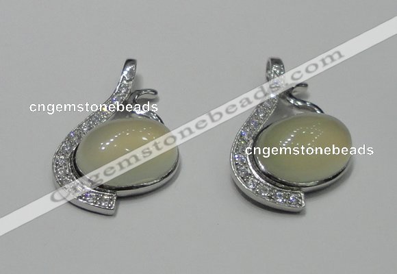 NGP2125 22*35mm agate gemstone pendants with crystal pave alloy settings