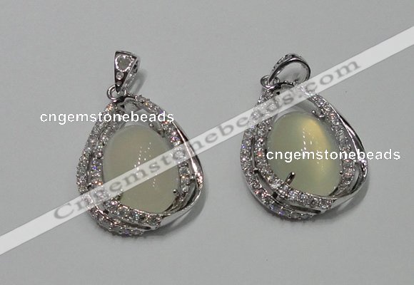 NGP2126 22*30mm agate gemstone pendants with crystal pave alloy settings