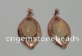 NGP2131 22*40mm agate gemstone pendants with crystal pave alloy settings