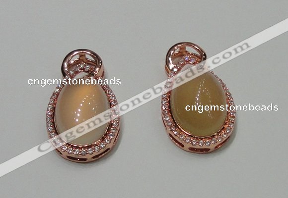 NGP2132 18*32mm agate gemstone pendants with crystal pave alloy settings