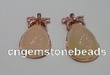 NGP2136 25*45mm agate gemstone pendants with crystal pave alloy settings