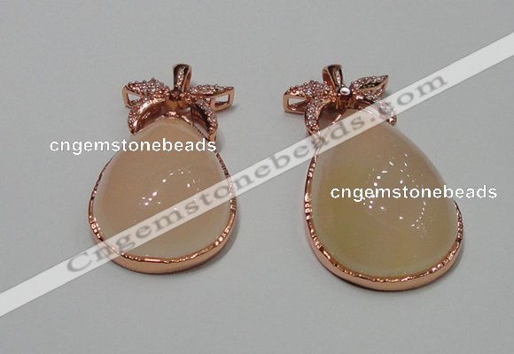 NGP2136 25*45mm agate gemstone pendants with crystal pave alloy settings