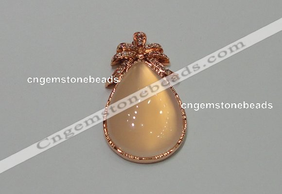 NGP2137 22*40mm agate gemstone pendants with crystal pave alloy settings