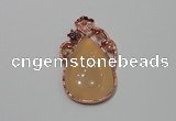 NGP2139 25*45mm agate gemstone pendants with crystal pave alloy settings