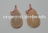 NGP2140 25*50mm agate gemstone pendants with crystal pave alloy settings