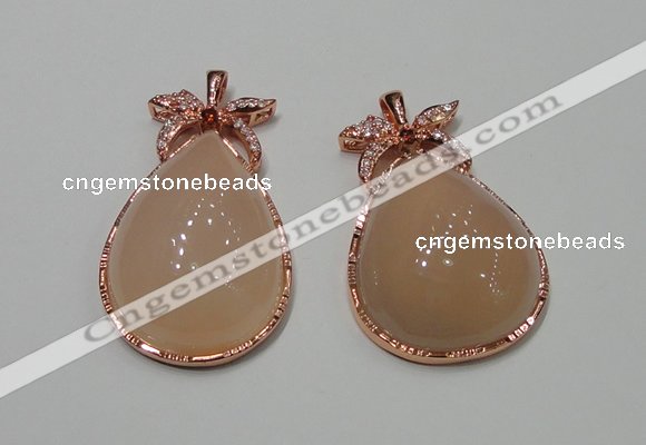 NGP2145 28*48mm agate gemstone pendants with crystal pave alloy settings