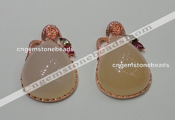 NGP2147 28*48mm agate gemstone pendants with crystal pave alloy settings