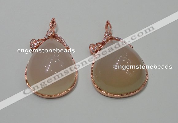 NGP2148 28*50mm agate gemstone pendants with crystal pave alloy settings