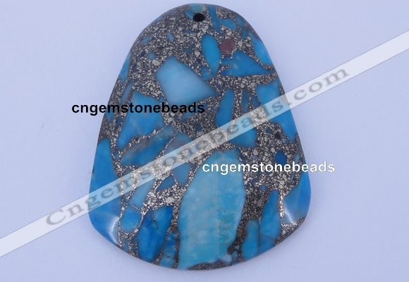 NGP238 37*47mm dyed golden turquoise & pyrite gemstone pendants