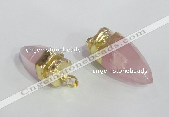 NGP2490 15*30mm - 18*40mm cone rose quartz pendants wholesale