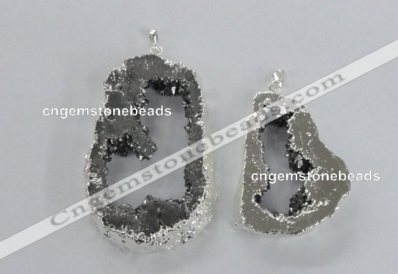 NGP2574 35*45mm - 40*55mm freeform plated druzy agate pendants