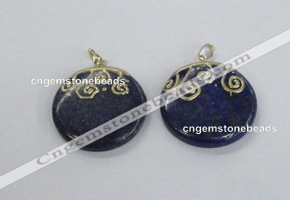 NGP2622 40mm flat round lapis lazuli gemstone pendants wholesale