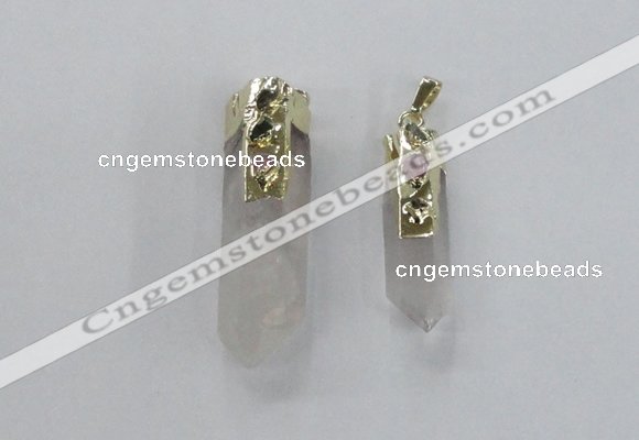 NGP2632 12*35mm - 15*40mm sticks white crystal & amethyst pendants