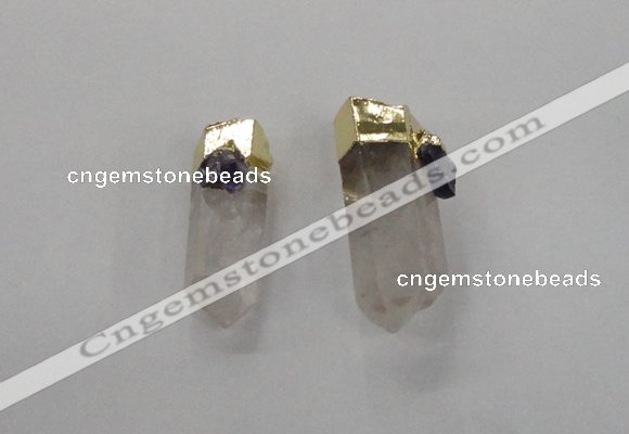 NGP2634 15*30mm - 18*40mm sticks white crystal & amethyst pendants