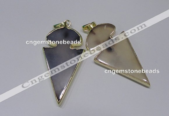 NGP2645 25*48mm - 28*54mm arrowhead agate pendants wholesale