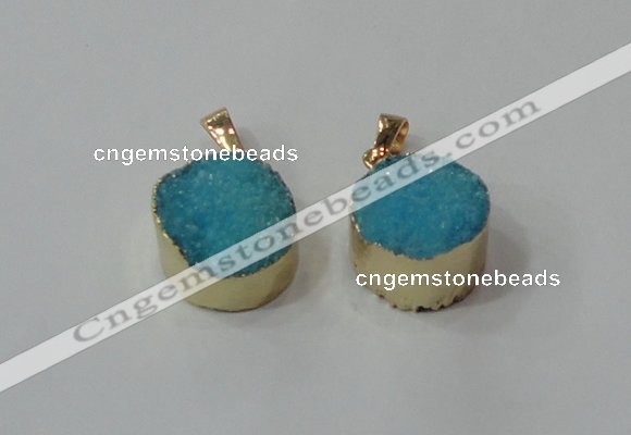 NGP2669 14mm - 15mm coin druzy quartz gemstone pendants