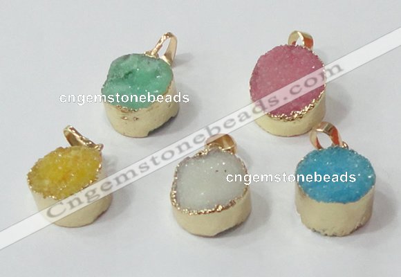 NGP2671 14mm - 15mm coin druzy quartz gemstone pendants